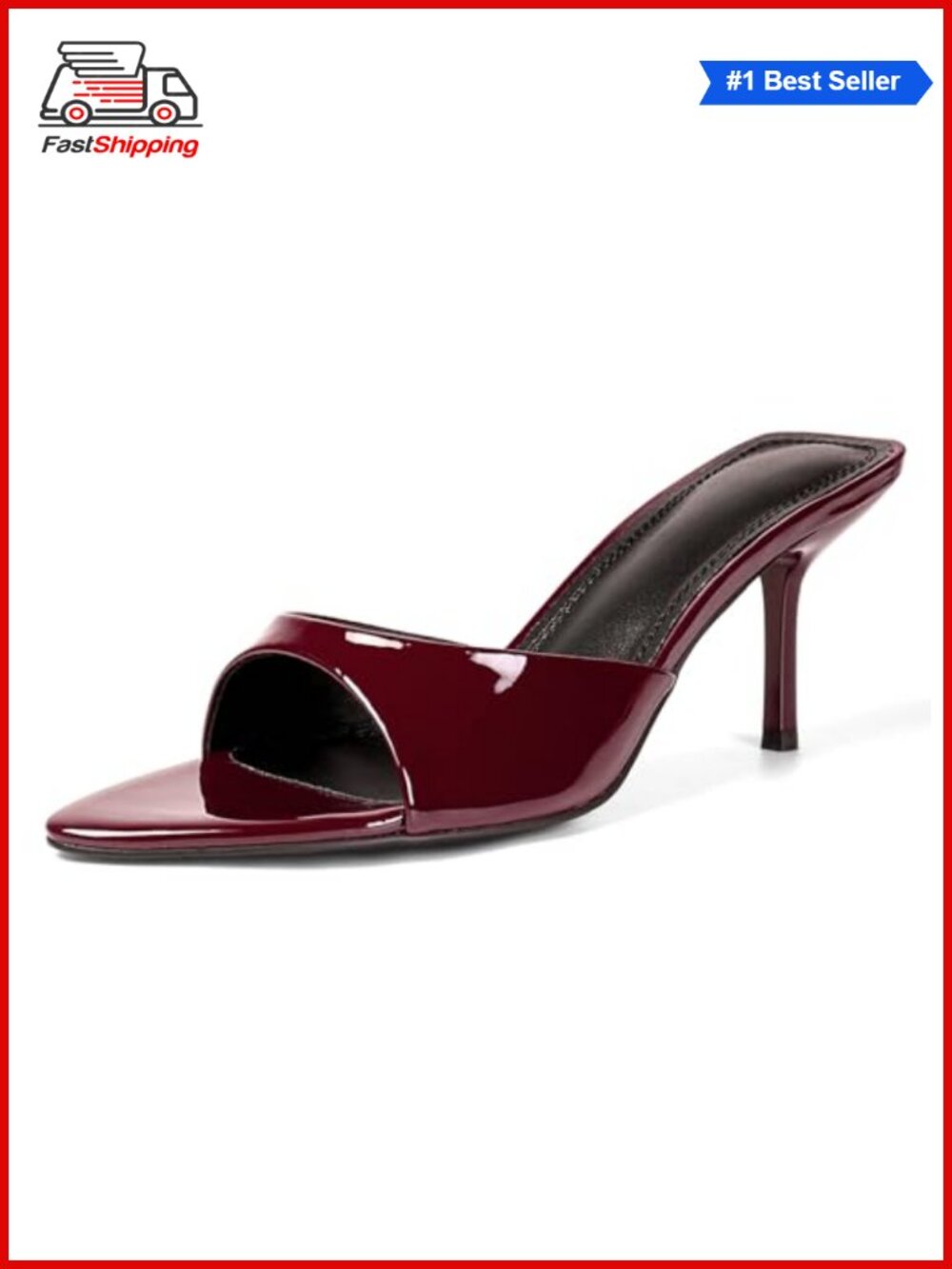 ✨ Kitten Heel Pointed Open Toe Mule Heeled Sandals Faux Leather Slip On